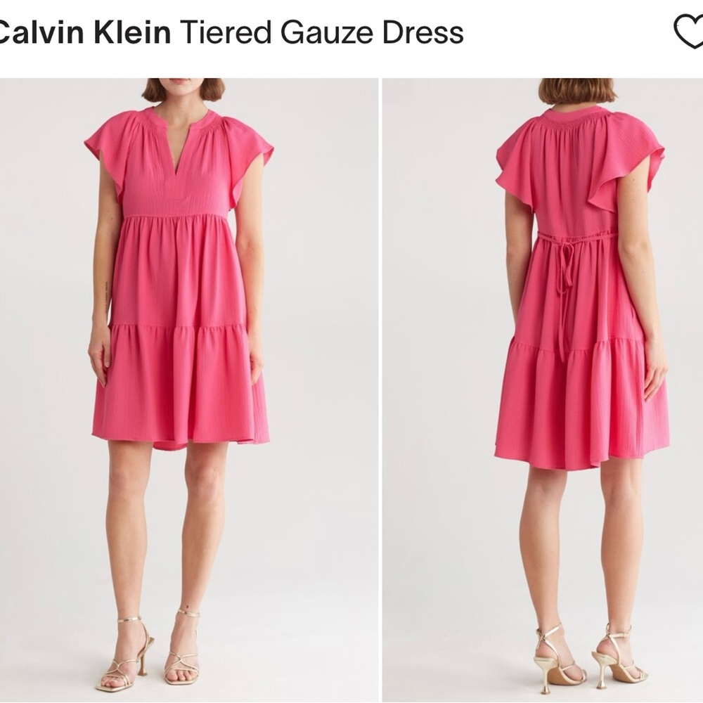 Calvin Klein Pink Tiered V-Neck Mini Dress